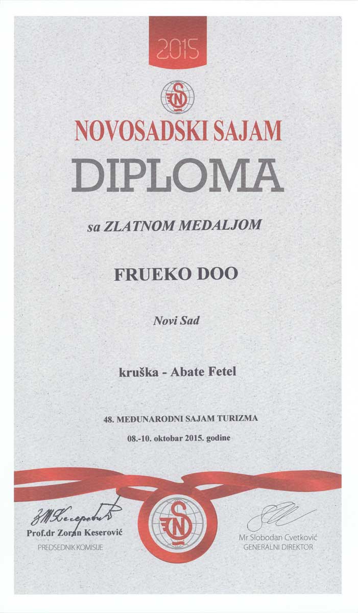 diploma sa zlatnom medaljom za abate fetel kruške