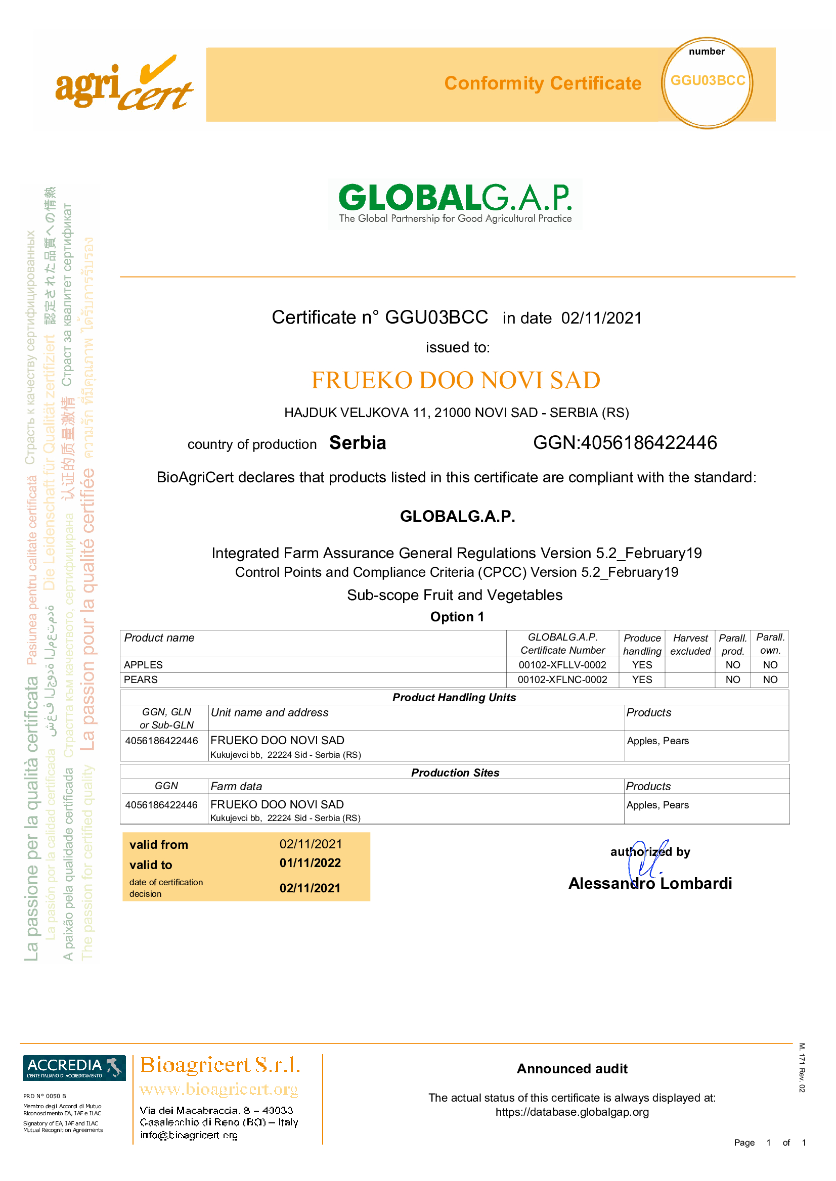 frueko global gap sertifikat